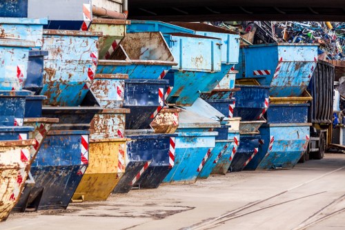 Front view of a skip on a Southwark street indicating accessible services